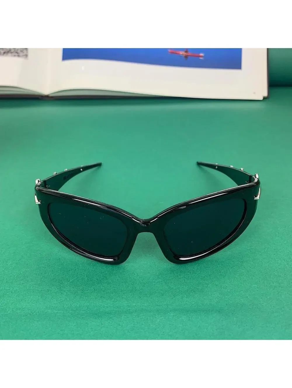Y2k Cyber Style Futuristic Star Black Grunge Sunglasses. Silver star down side
